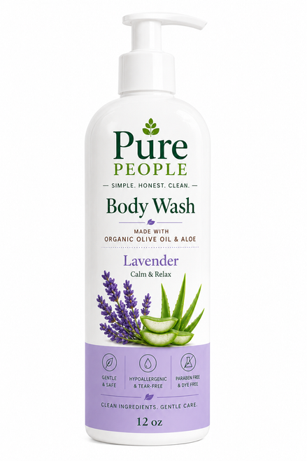 Natural Lavender Body Wash with Organic Olive Oil, Aloe Vera & Essential Oils