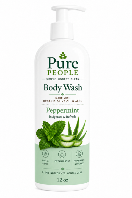 Natural Peppermint Body Wash with Organic Olive Oil, Aloe Vera & Essential Oils