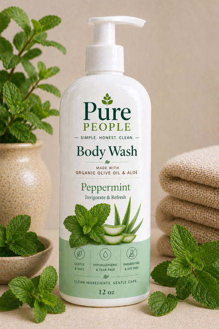 Natural Peppermint Body Wash with Organic Olive Oil, Aloe Vera & Essential Oils