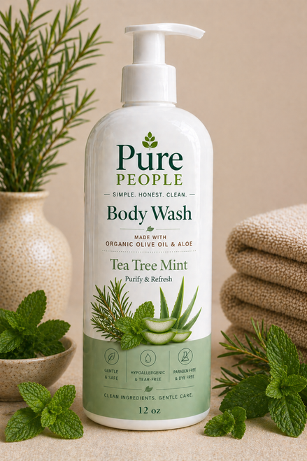 Natural Tea Tree Mint Body Wash with Organic Olive Oil, Aloe Vera & Essential Oils