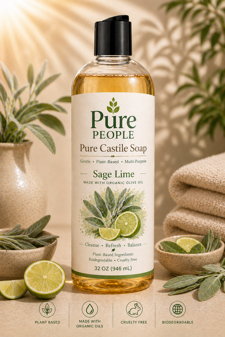 Sage Lime Pure Castile Soap | Organic Multi-Purpose Plant-Based Liquid Soap