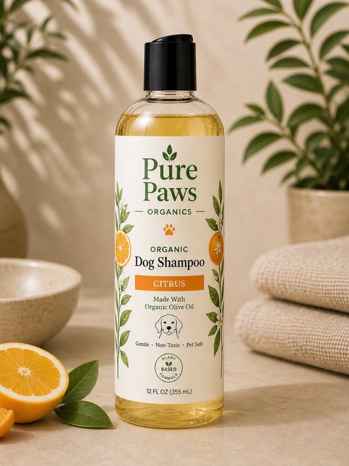 Pure Paws Organics  | Natural & Organic Citrus Dog Shampoo with Aloe Vera, Coconut, Olive & Jojoba Oils