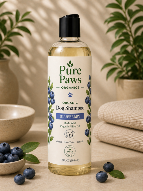 Pure Paws Organics | Natural & Organic Blueberry Dog Shampoo with Aloe Vera, Coconut, Olive & Jojoba Oils