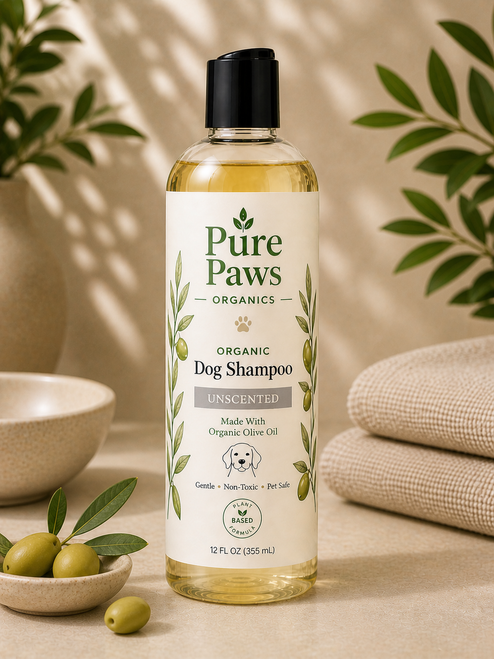 Pure Paws Organics | Natural & Organic Dog Shampoo Unscented with Aloe Vera, Coconut, Olive & Jojoba Oils