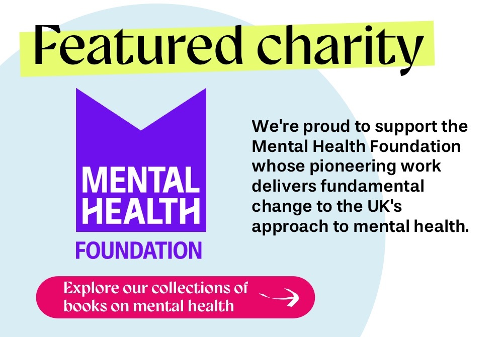 Banner with copy highlighting Mental Health Foundation as the featured charity of the month. Black text on light blue background and the Mental Health Foundation logo