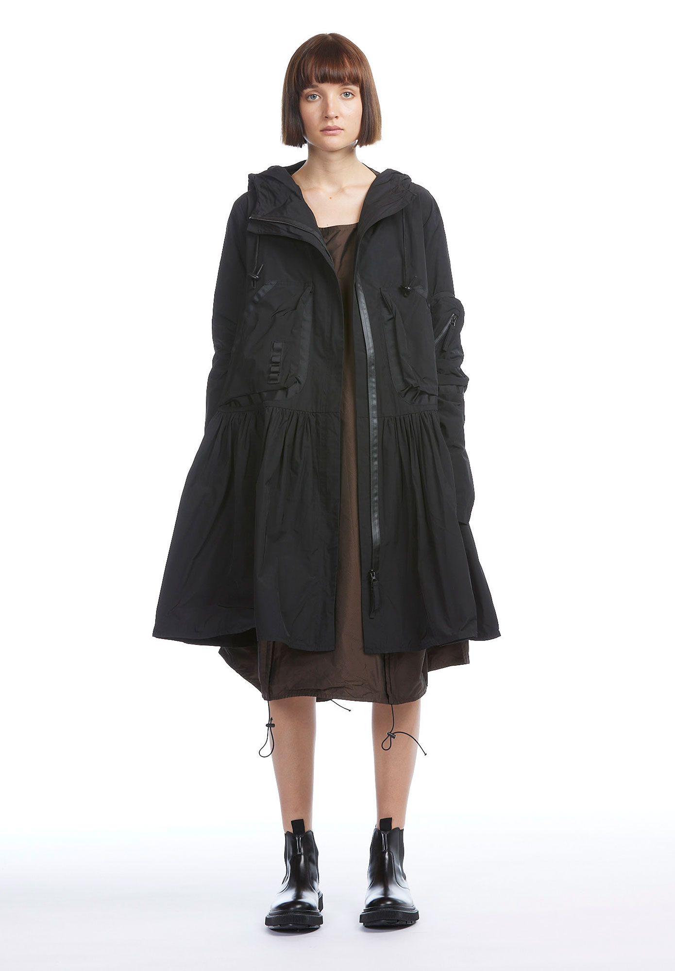 UTILITY MULTI POCKET DRESS COAT - BLACK