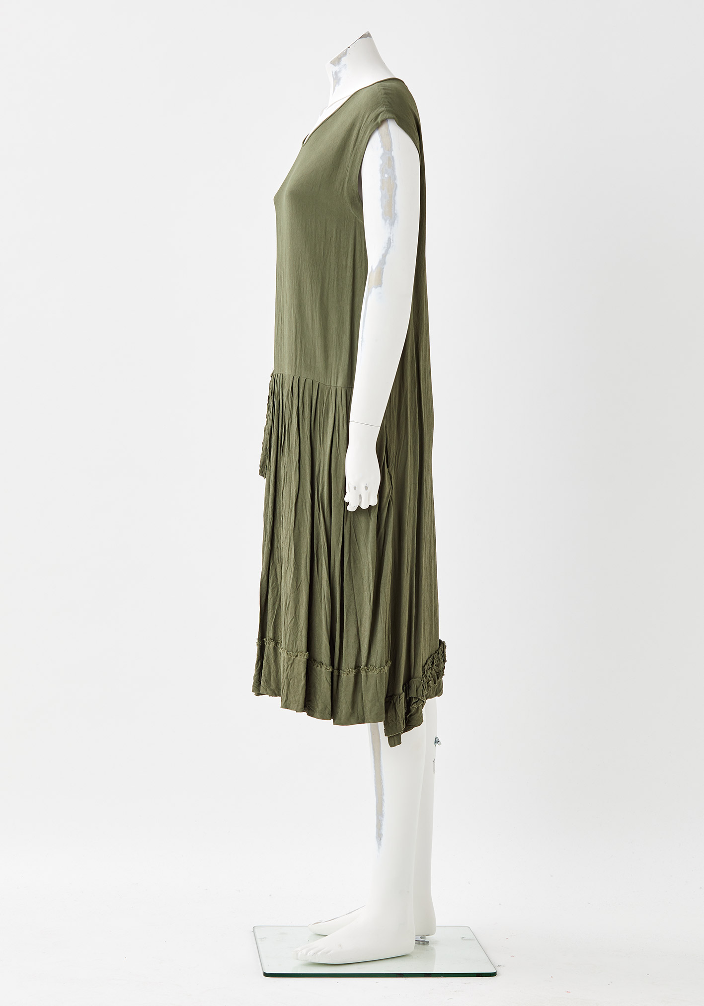 MM SÖHN - ORNAMENTAL TUCK GATHER DRESS - OLIVE MM SÖHN - ORNAMENTAL TUCK GATHER DRESS - OLIVE