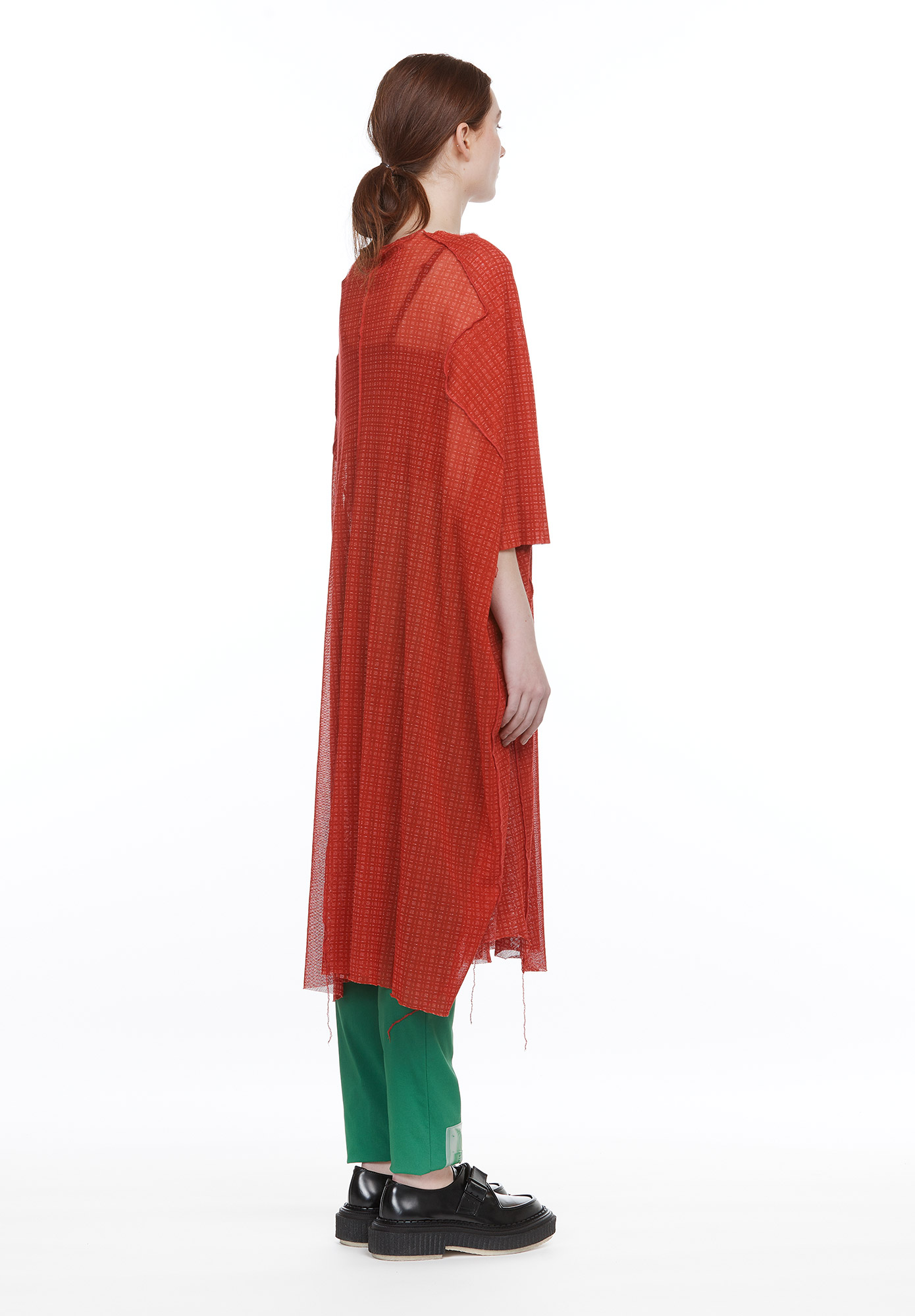 STUDIO RUNDHOLZ - MAINLINE - SUBTLE CHECK MESH OVERSIZED T-SHIRT - FRAISE PRINT