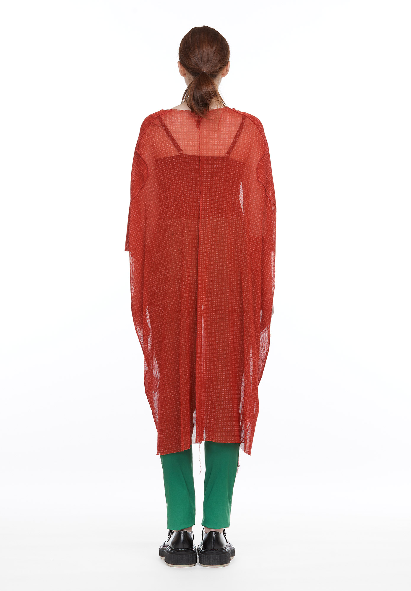 STUDIO RUNDHOLZ - MAINLINE - SUBTLE CHECK MESH OVERSIZED T-SHIRT - FRAISE PRINT