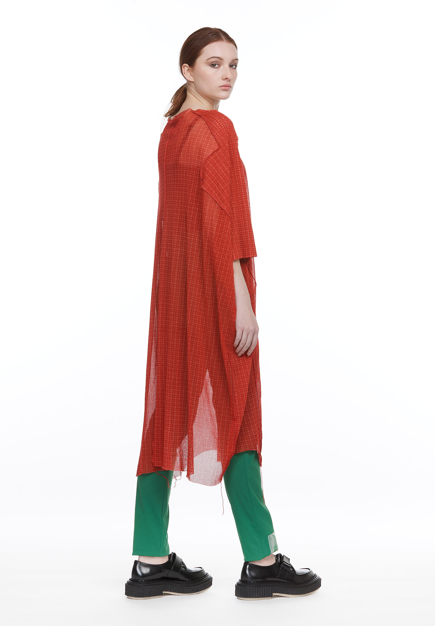 STUDIO RUNDHOLZ - MAINLINE - SUBTLE CHECK MESH OVERSIZED T-SHIRT - FRAISE PRINT