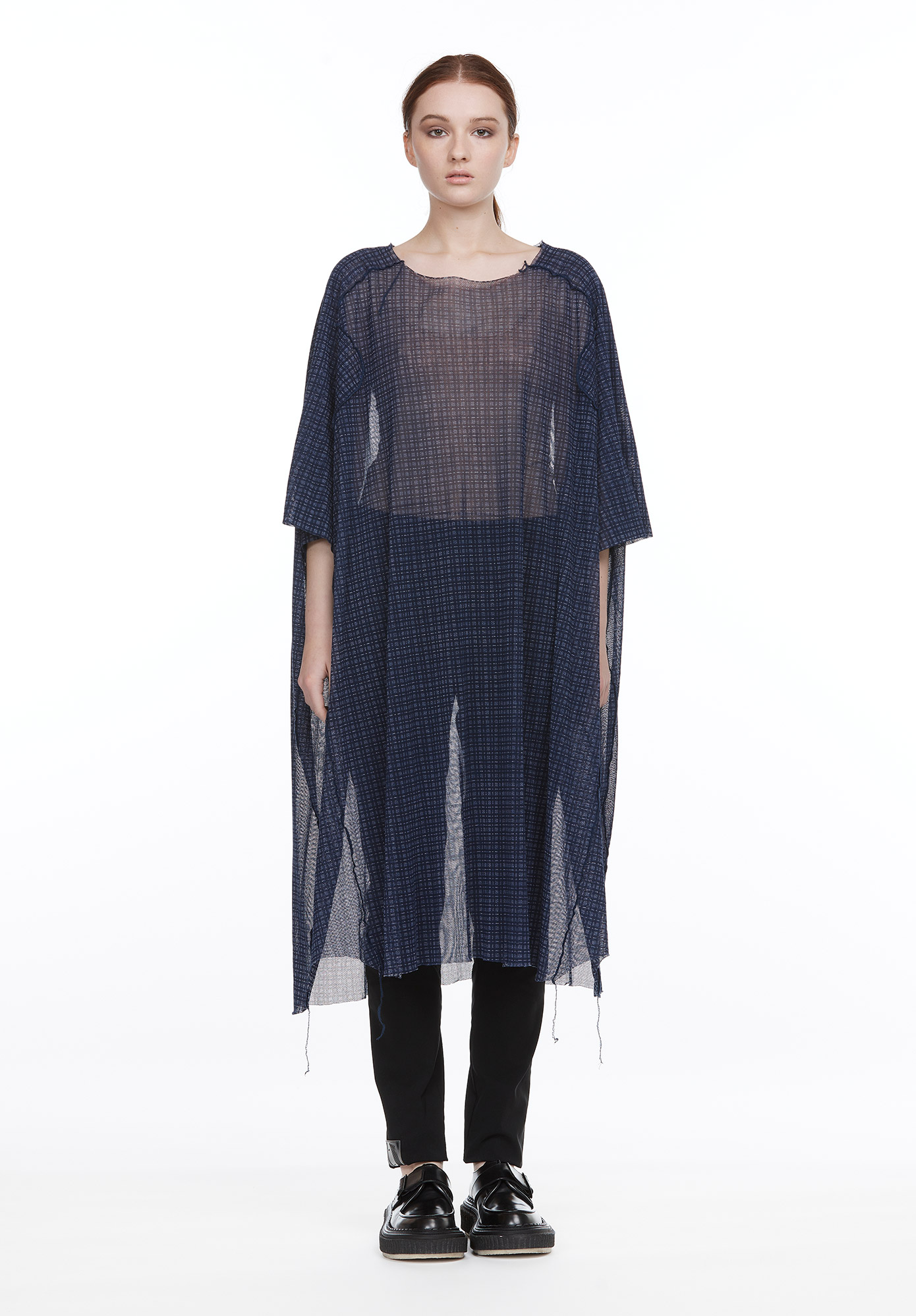 STUDIO RUNDHOLZ - MAINLINE - SUBTLE CHECK MESH OVERSIZED T-SHIRT - QUETSCHE PRINT