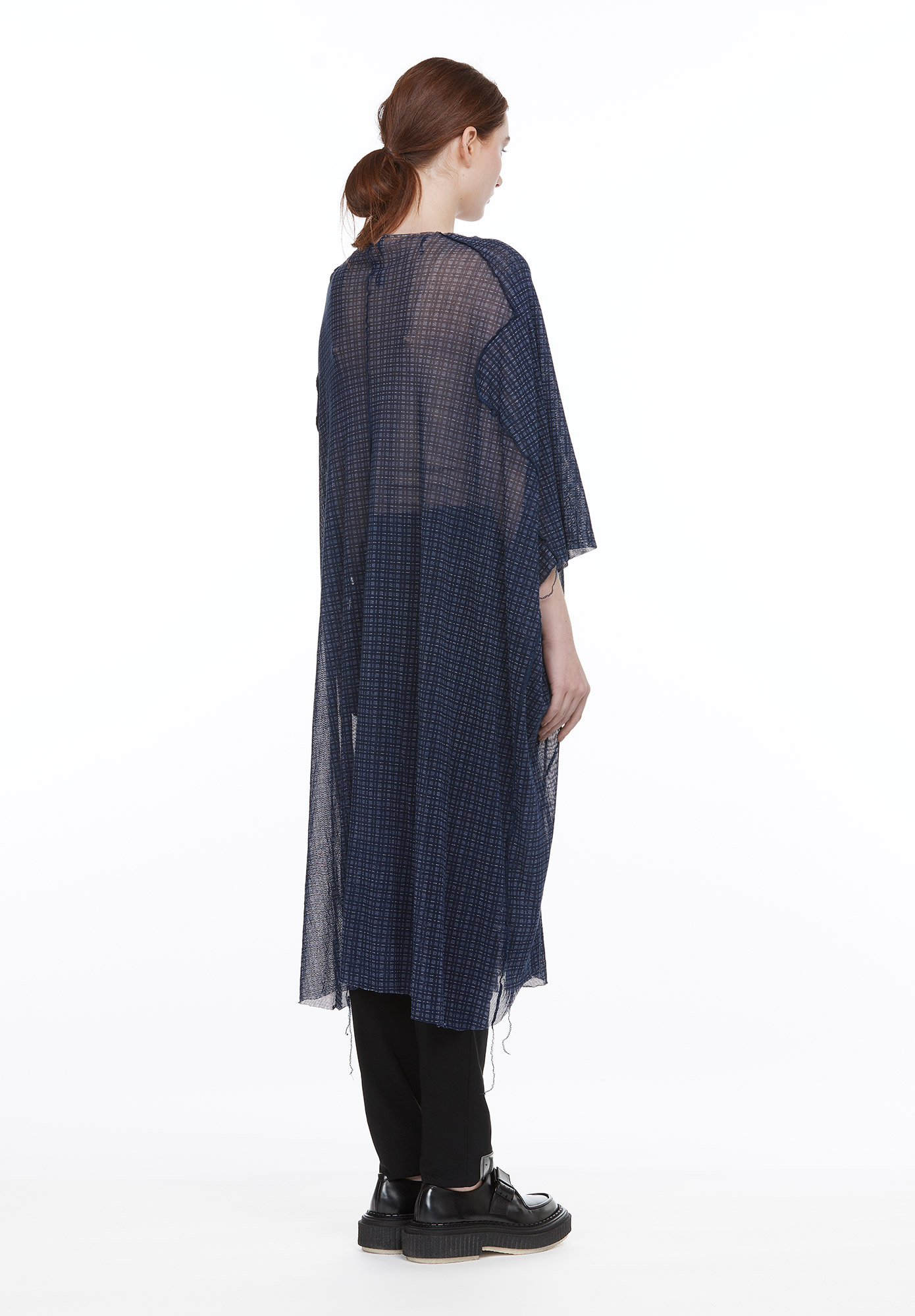 STUDIO RUNDHOLZ - MAINLINE - SUBTLE CHECK MESH OVERSIZED T-SHIRT - QUETSCHE PRINT
