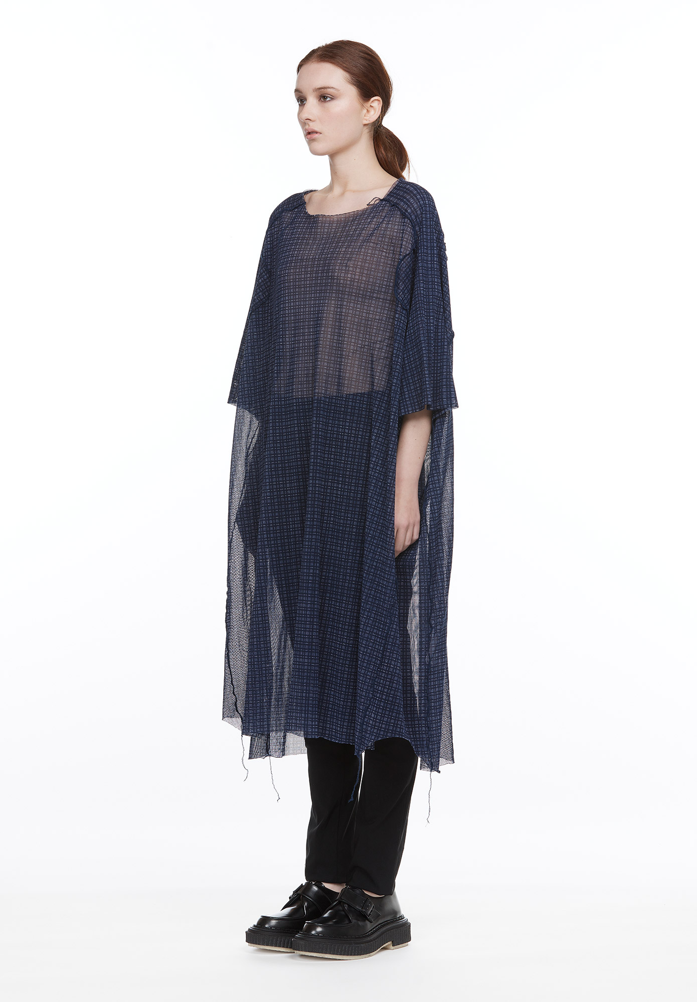 STUDIO RUNDHOLZ - MAINLINE - SUBTLE CHECK MESH OVERSIZED T-SHIRT - QUETSCHE PRINT