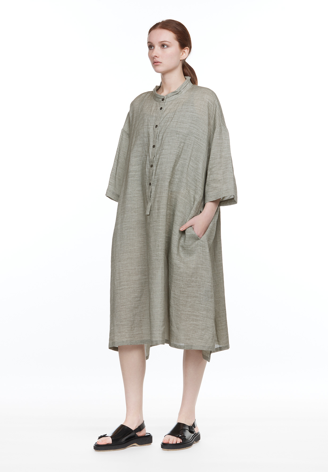 FLY FRONT DRESS - SAGE