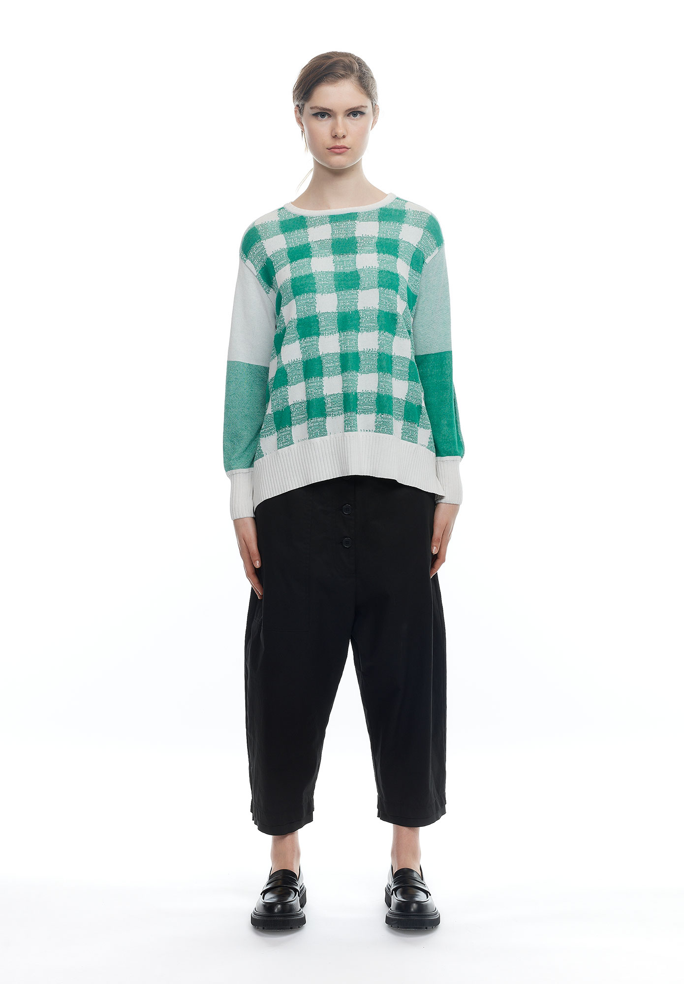 CRISS CROSS REVERSIBLE JUMPER - NATURAL / EMERALD