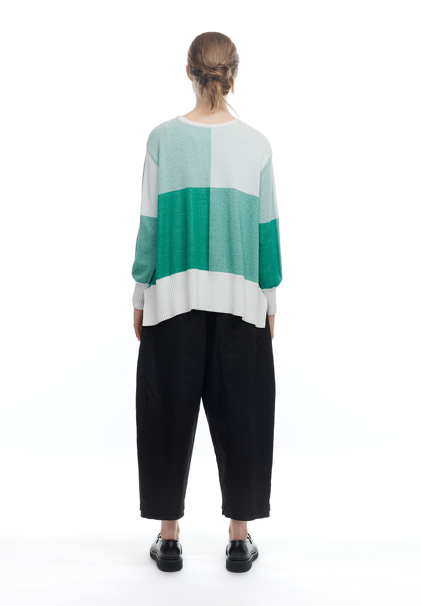 MM SÖHN - CRISS CROSS REVERSIBLE JUMPER - NATURAL / EMERALD