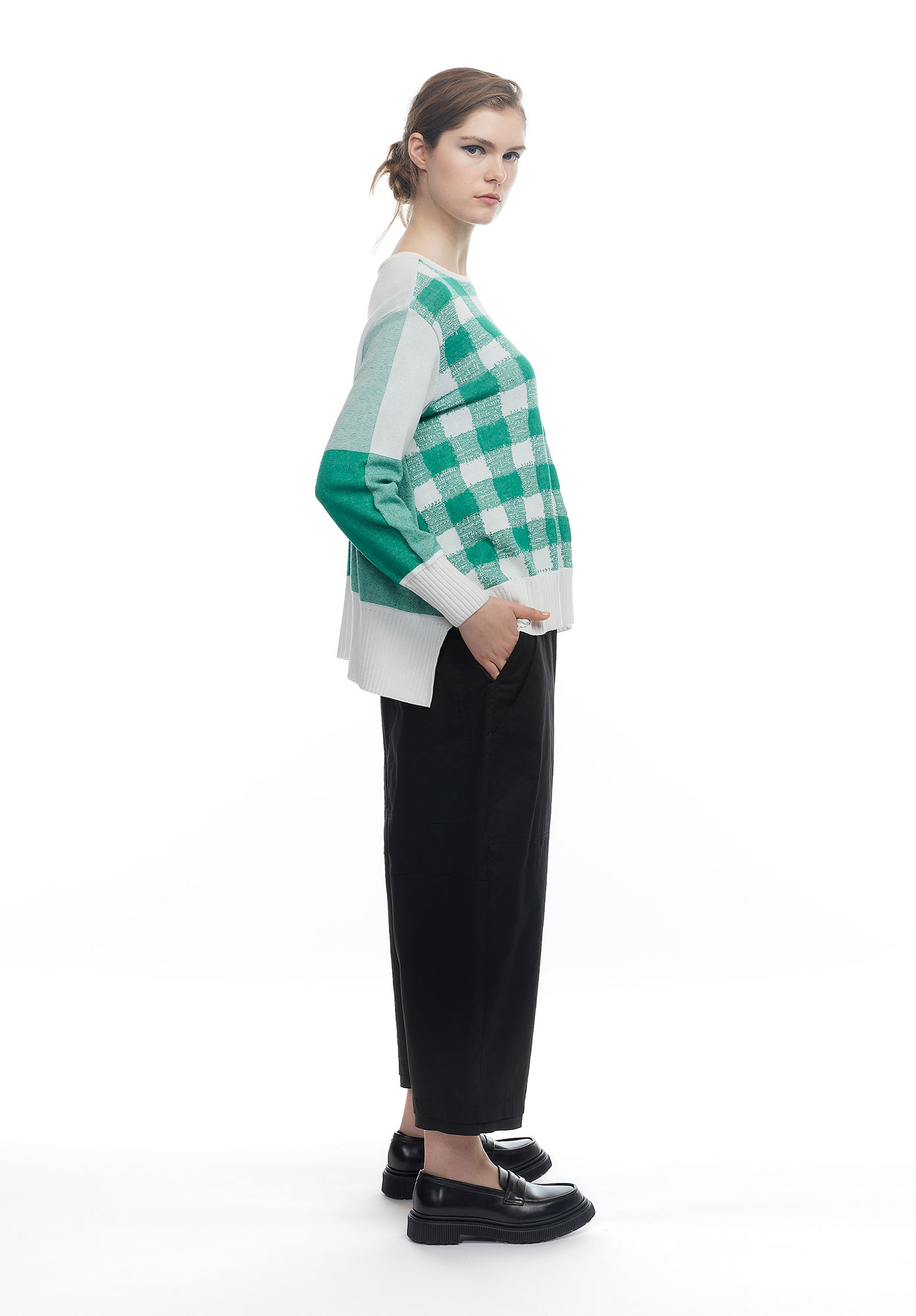 MM SÖHN - CRISS CROSS REVERSIBLE JUMPER - NATURAL / EMERALD