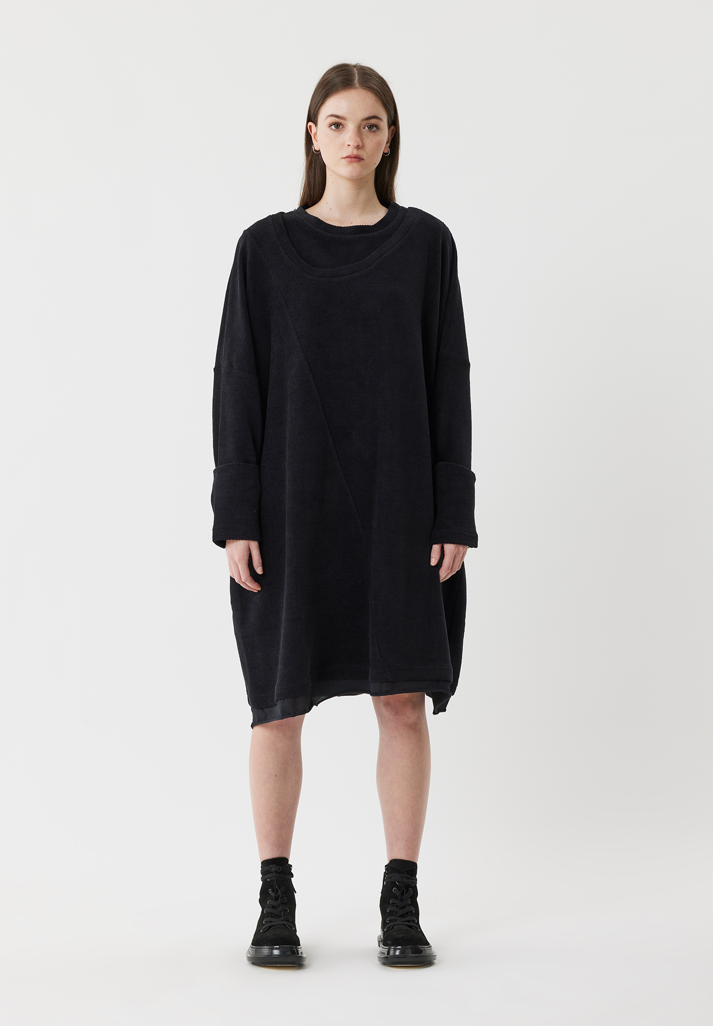 DOUBLE NECKLINE TUNIC - BLACK