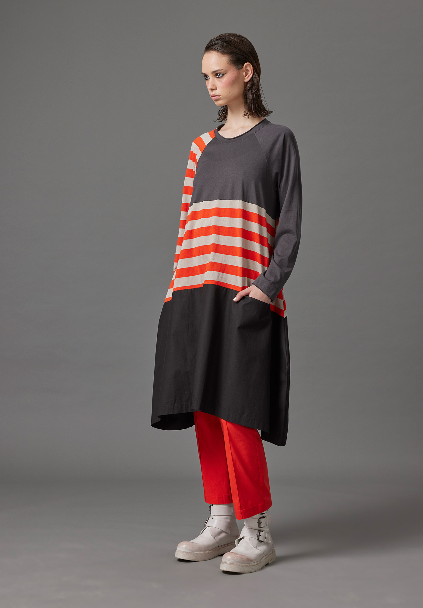 MM SÖHN - TETRA TUNIC DRESS - ORANGE MULTI