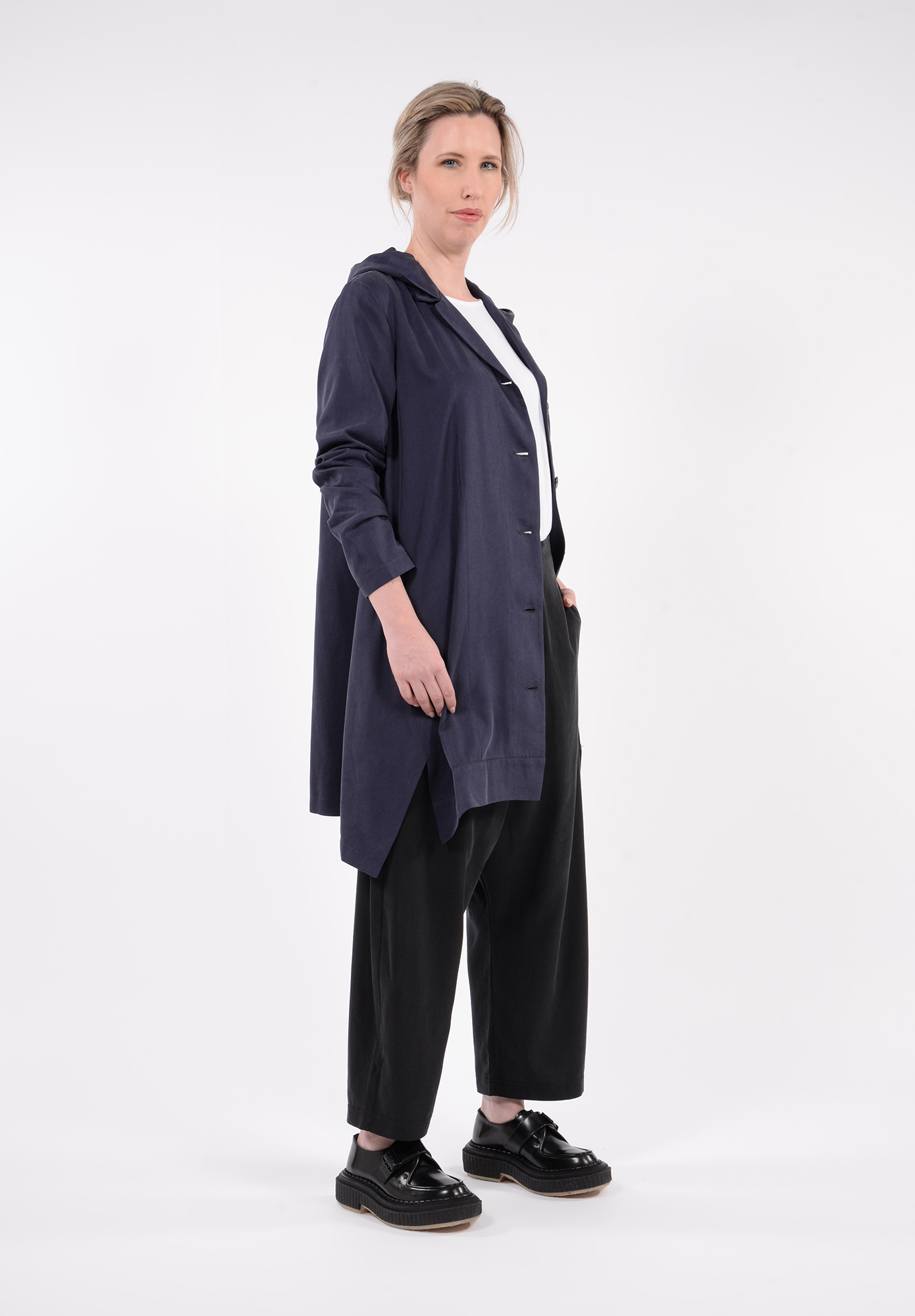 PAL OFFNER - HOODIE COAT - FLUID TENCEL - BLUEBERRY