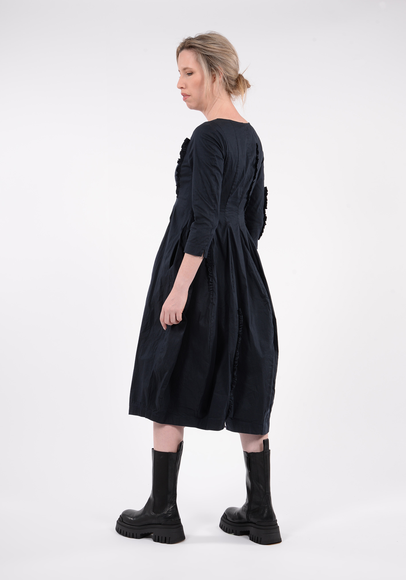 STUDIO RUNDHOLZ BLACK LABEL - PANELLED DRESS WITH RUFFLE INSERT - INK