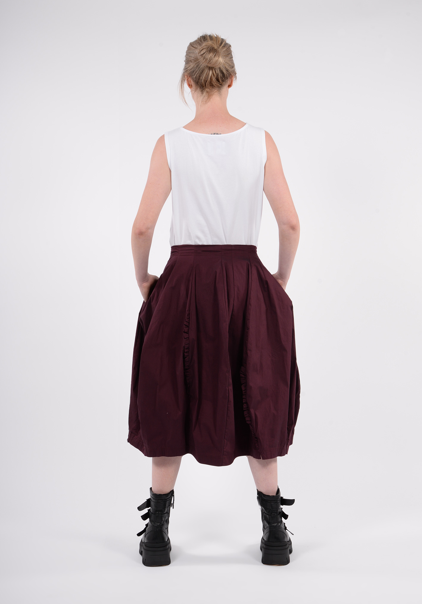 STUDIO RUNDHOLZ BLACK LABEL - PANELLED SKIRT WITH RUFFLE INSERTS - RUBY