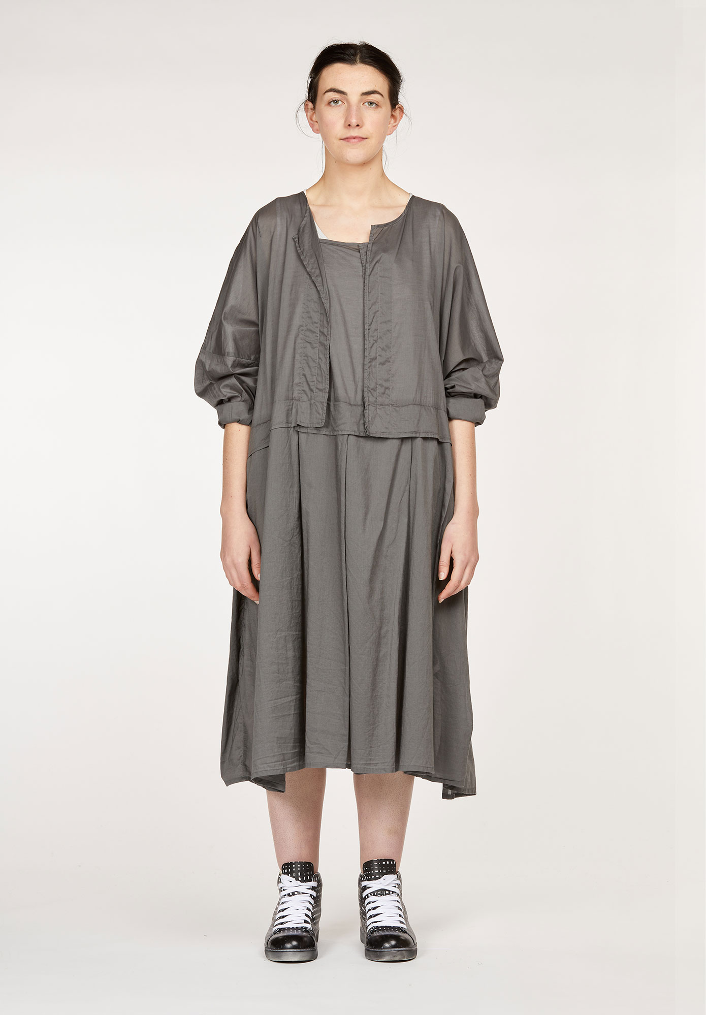 PANEL INSERT DRESS WITH GATHERED SKIRT - ROCK