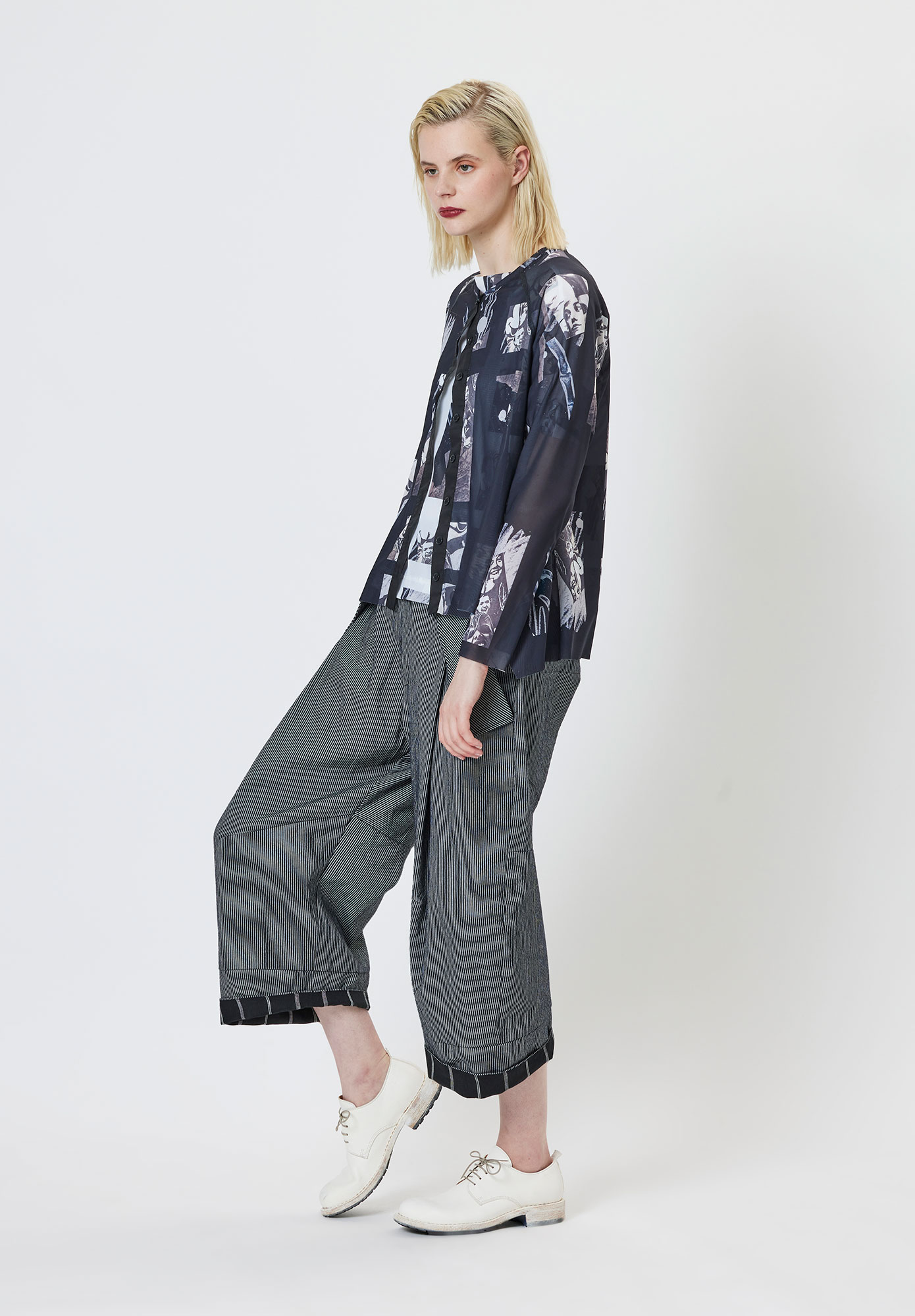 MM SÖHN - MODEL M1 MESH CARDIGAN - ASSEMBLAGE BLOCK PRINT | BLACK