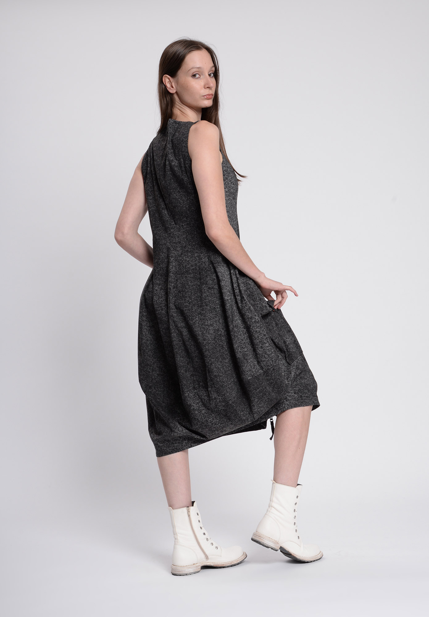 STUDIO RUNDHOLZ - BLACK LABEL - ZIP FRONT TULIP HEM DRESS PRINT - ROCK PRINT