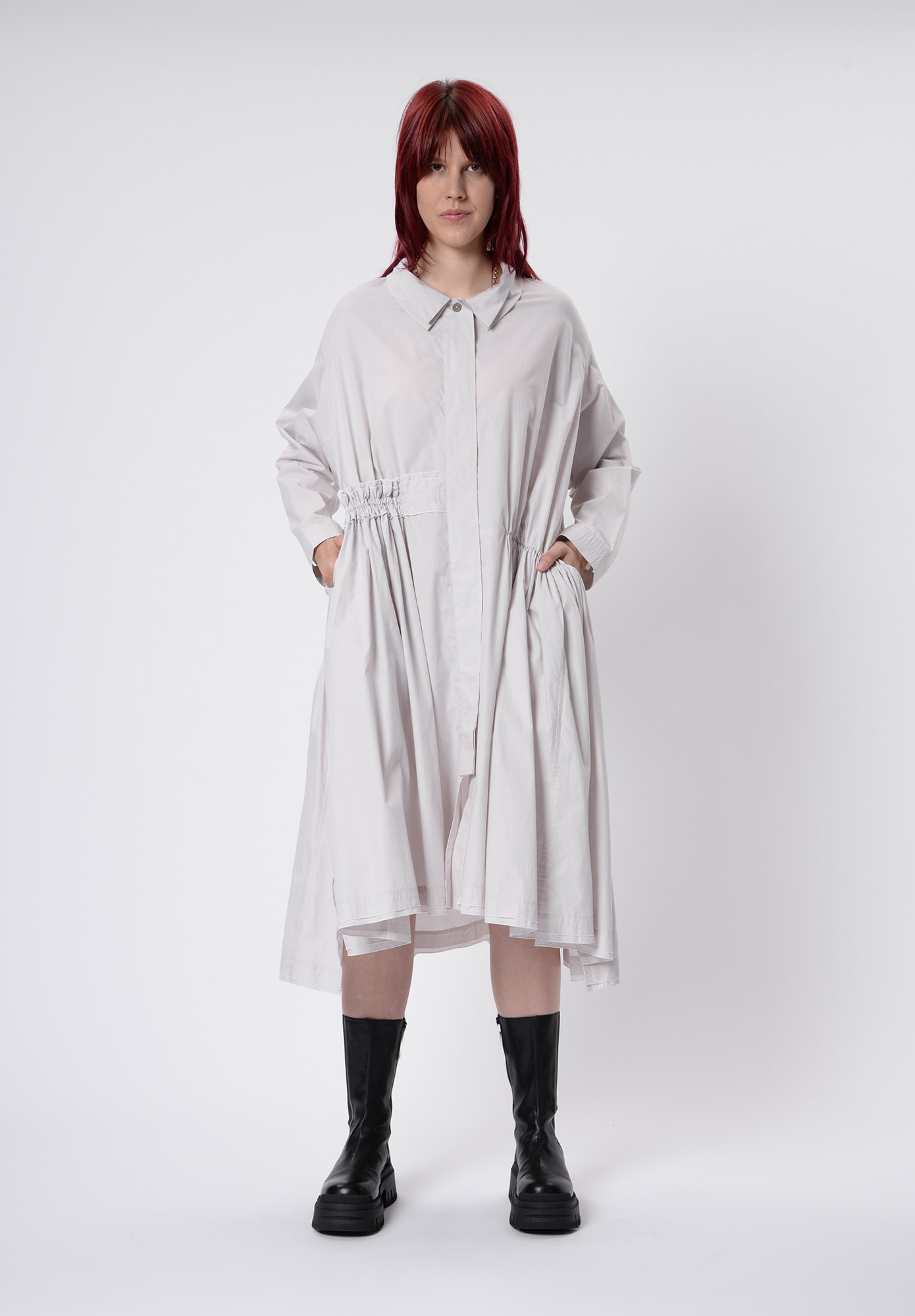 MOYURU - PINCH PLEAT SHIRT DRESS - LIGHT GREY