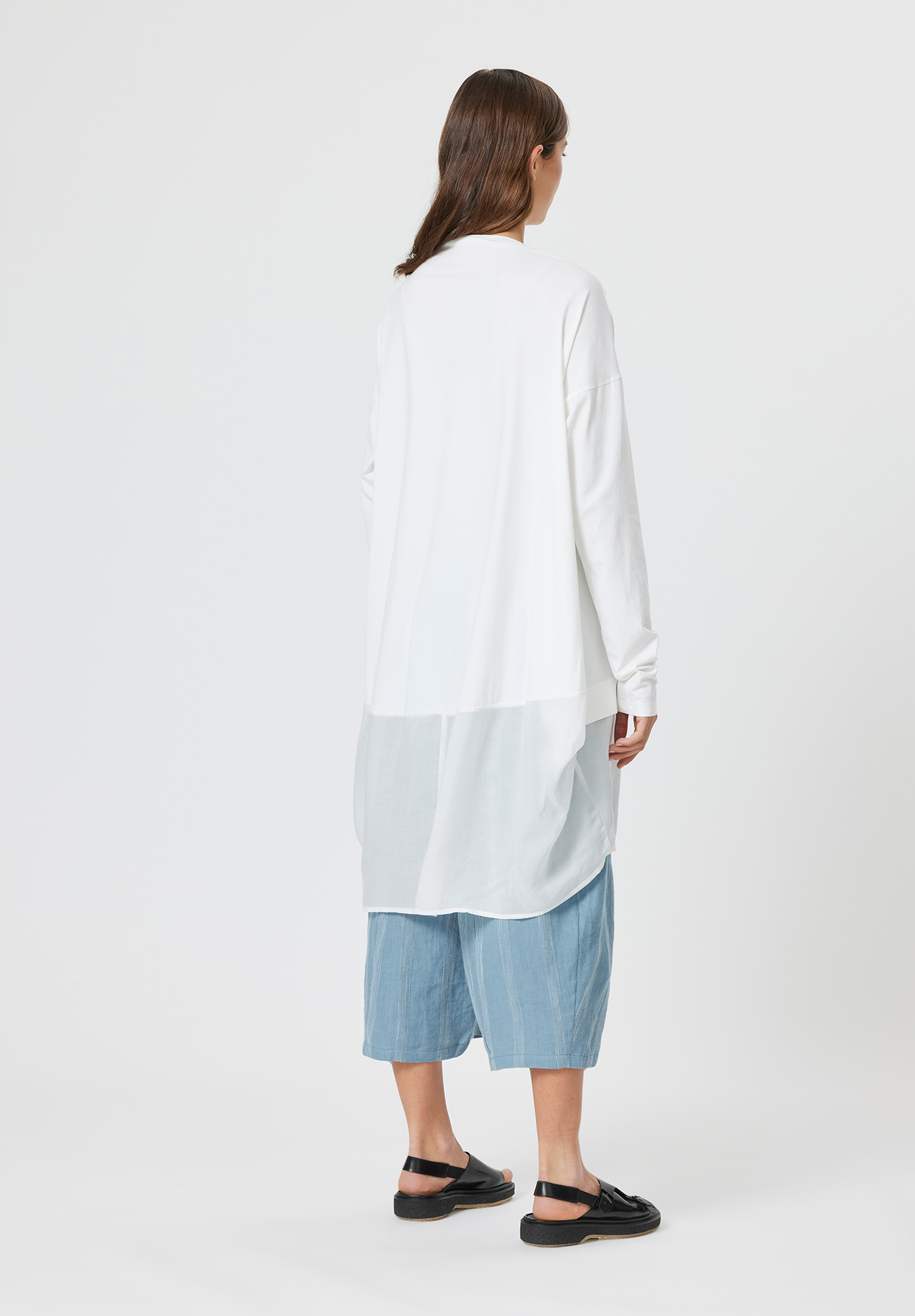 LONG SLEEVE EXTENDED HEM TUNIC - WHITE