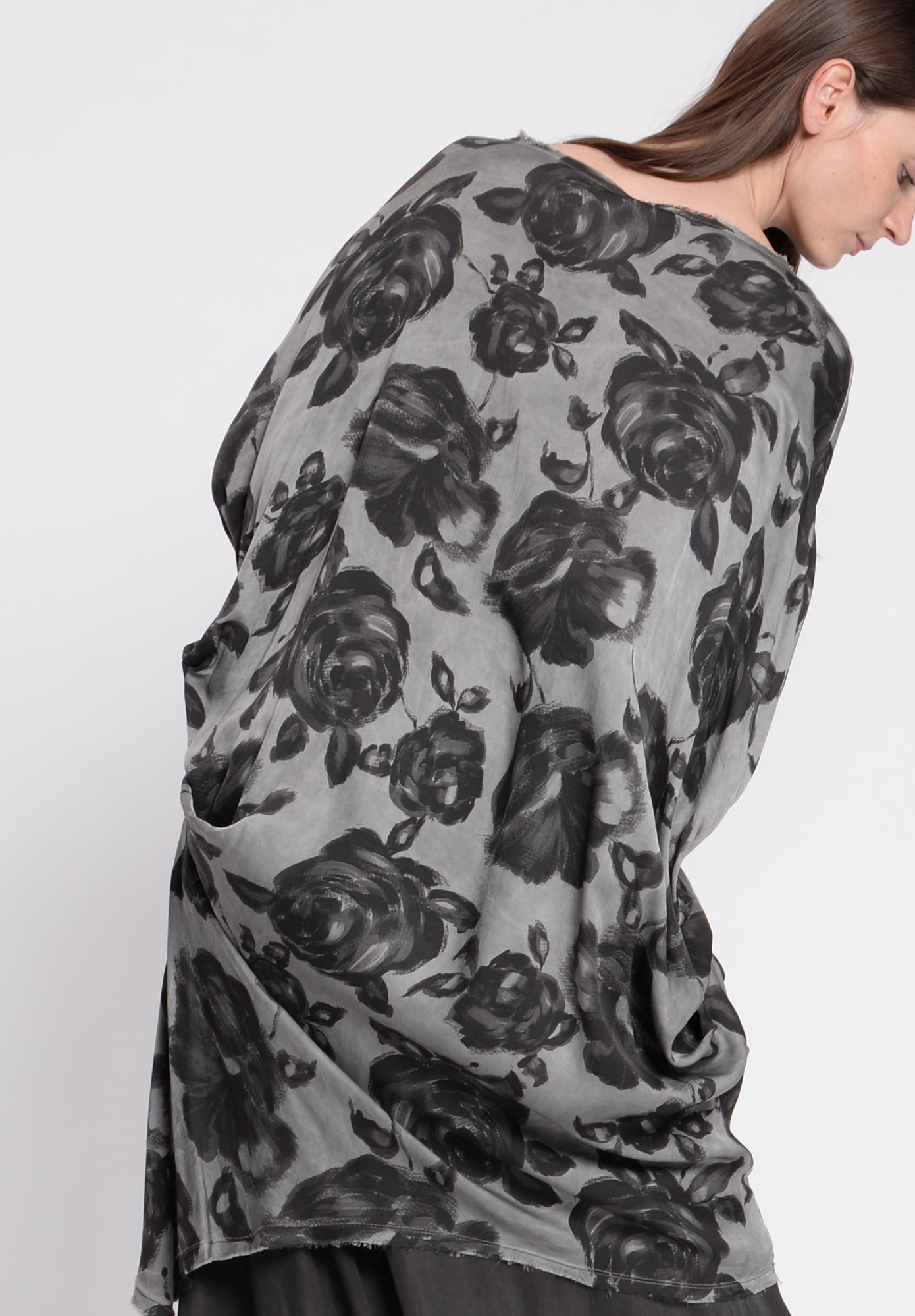 SANCTAMUERTE - PRINTED ROSE T-SHIRT DRESS - GREY STORM