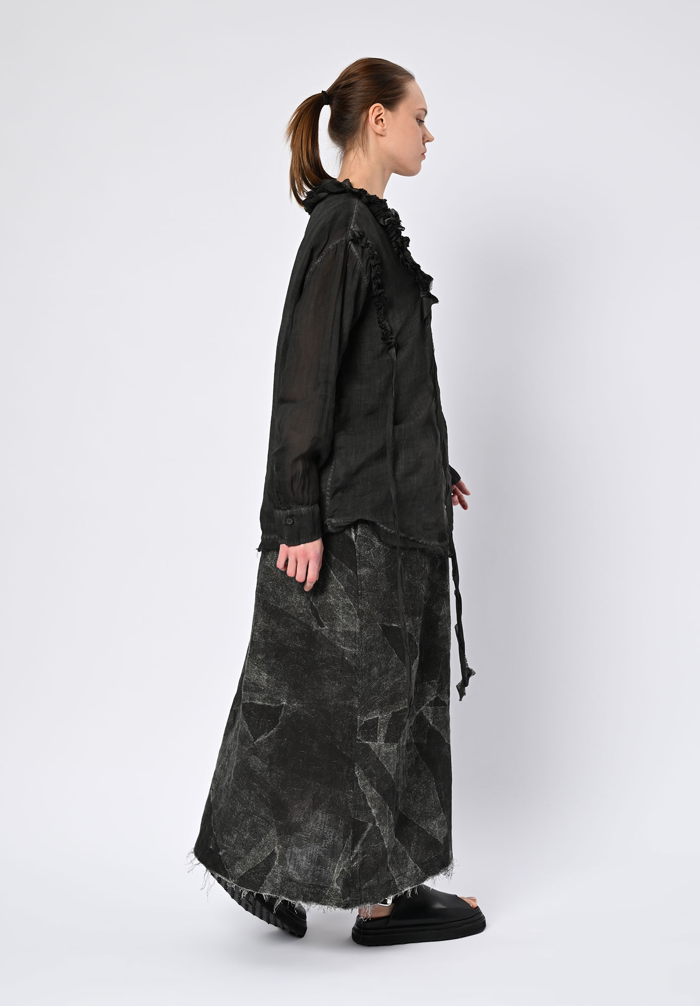 LA VACA LOCA - LEER RUFFLE STRIP SHIRT - COLD BLACK