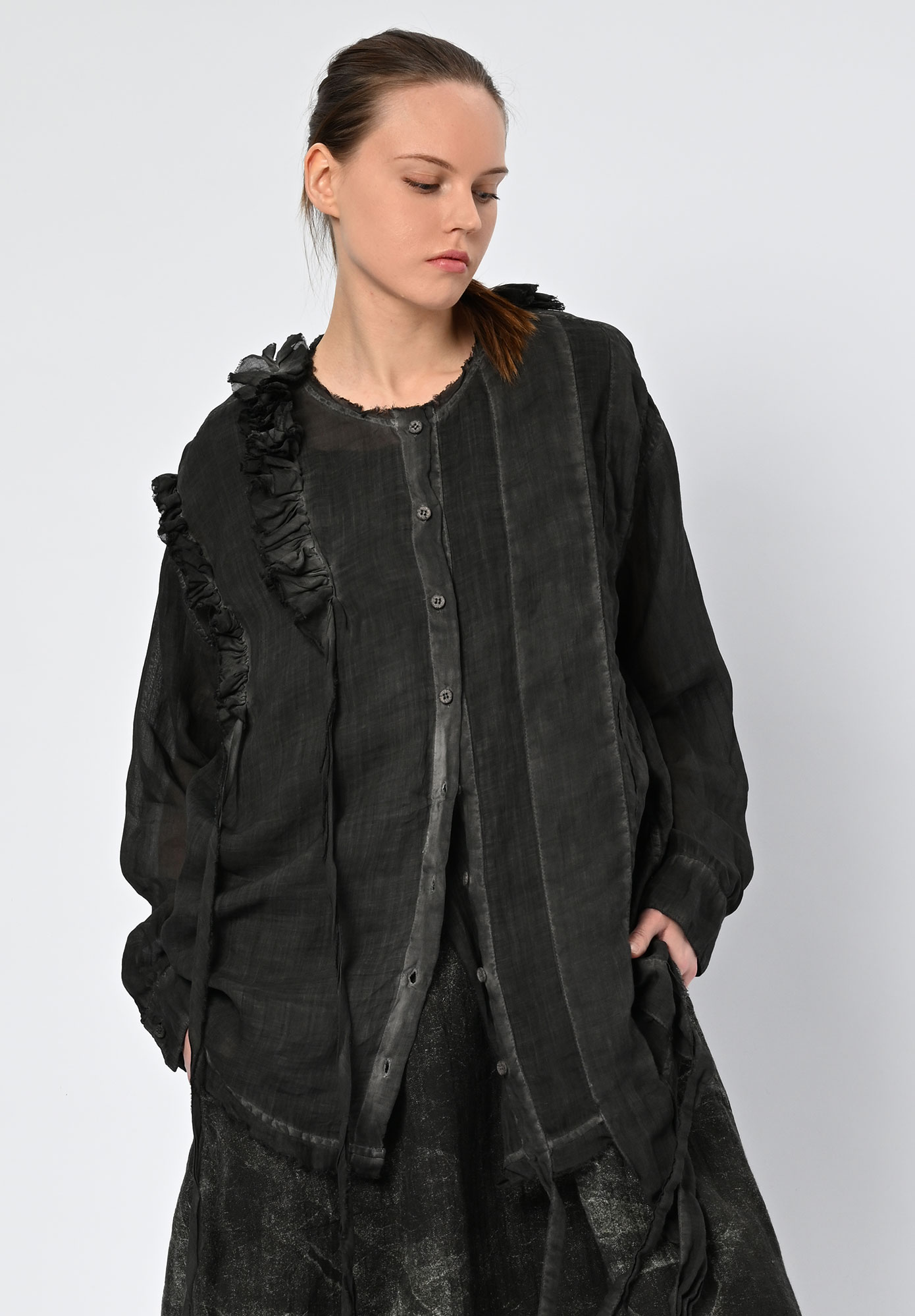 LA VACA LOCA - LEER RUFFLE STRIP SHIRT - COLD BLACK