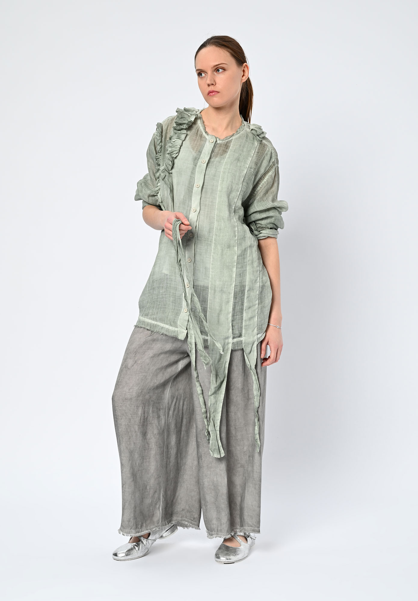 LA VACA LOCA - LEER RUFFLE STRIP SHIRT - WATER BLUE