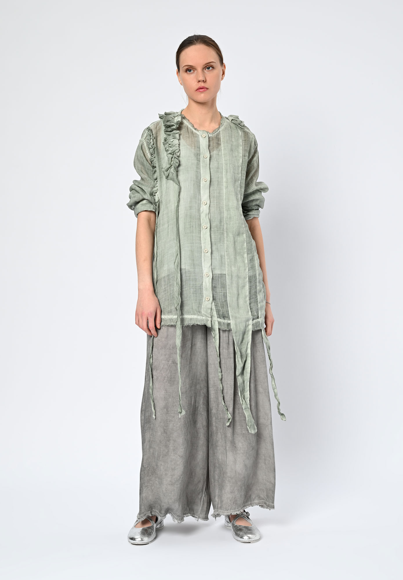 LA VACA LOCA - LEER RUFFLE STRIP SHIRT - WATER BLUE