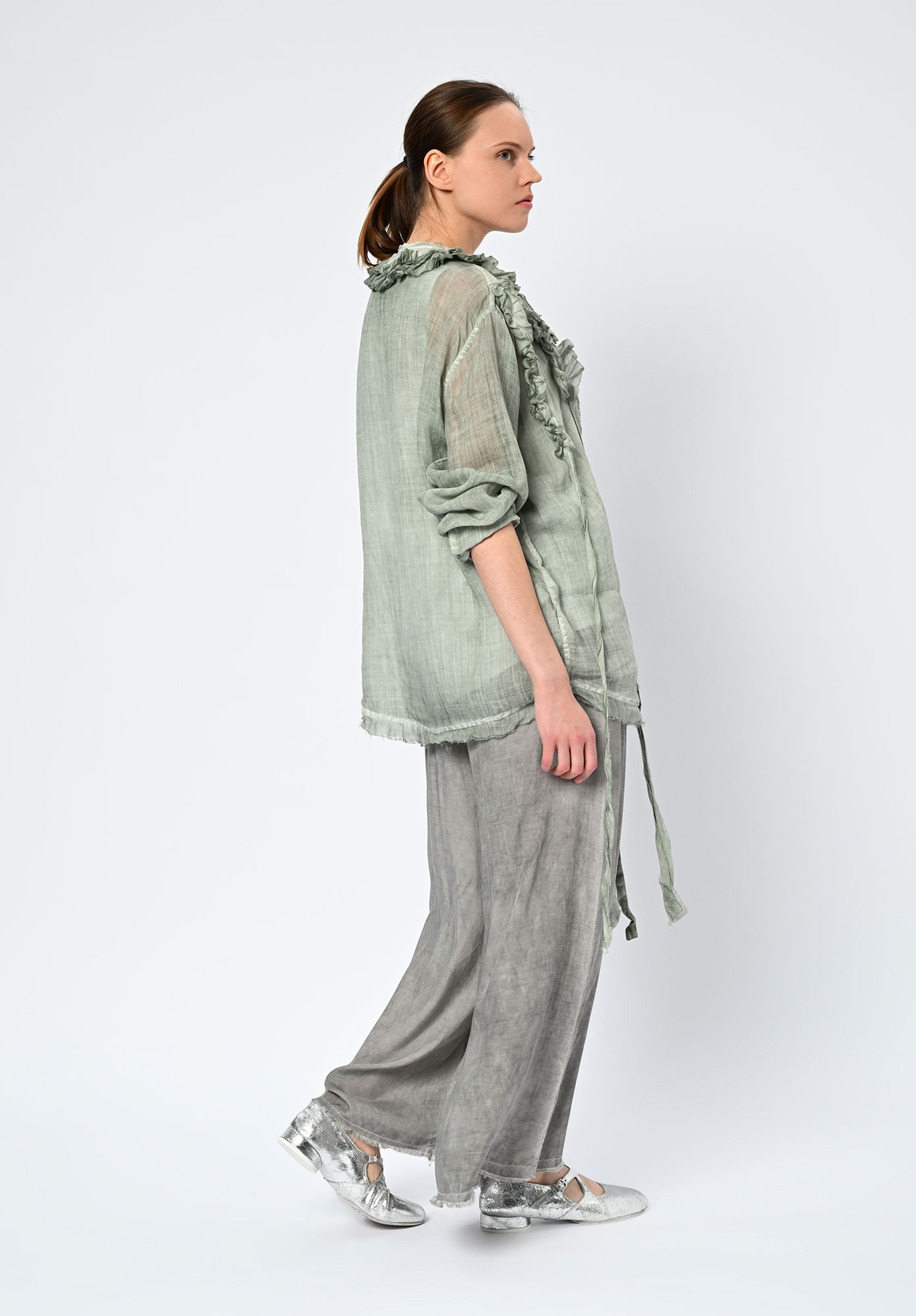 LA VACA LOCA - LEER RUFFLE STRIP SHIRT - WATER BLUE