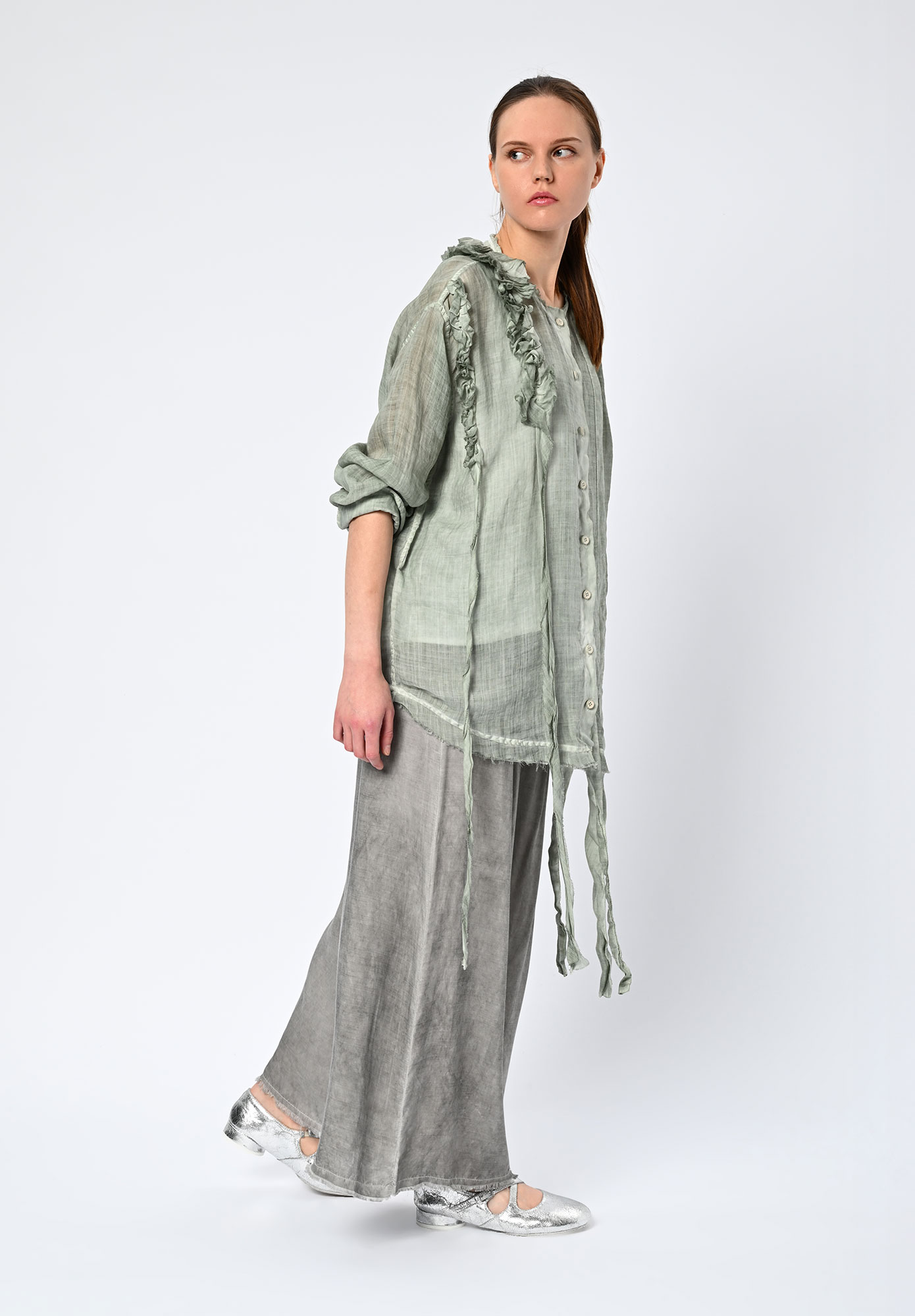LA VACA LOCA - LEER RUFFLE STRIP SHIRT - WATER BLUE