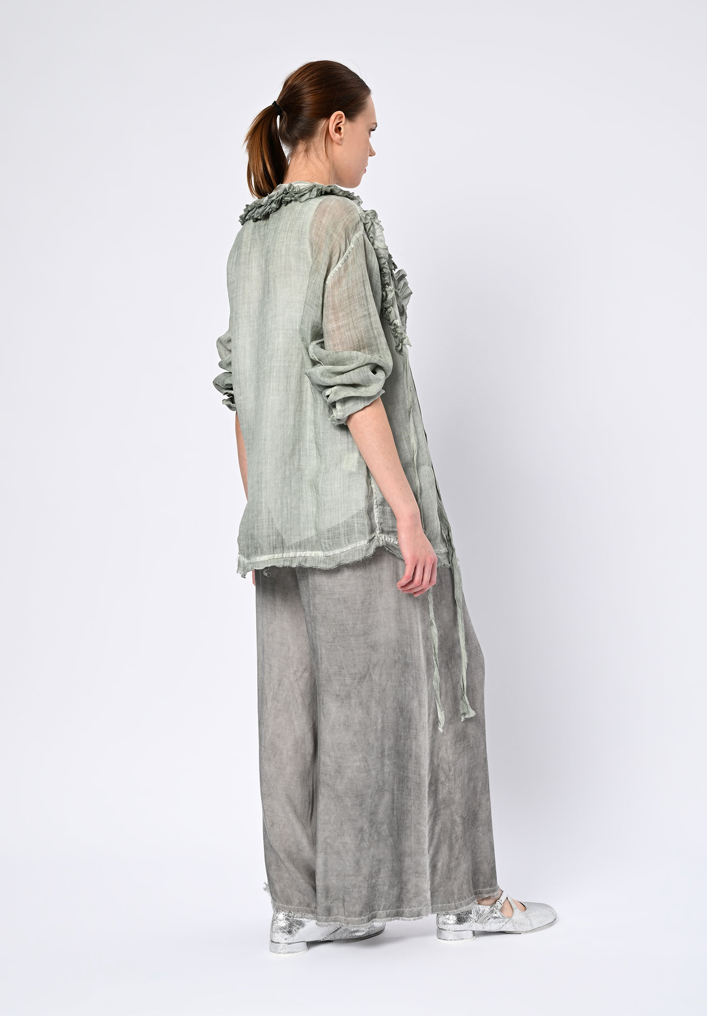 LA VACA LOCA - LEER RUFFLE STRIP SHIRT - WATER BLUE