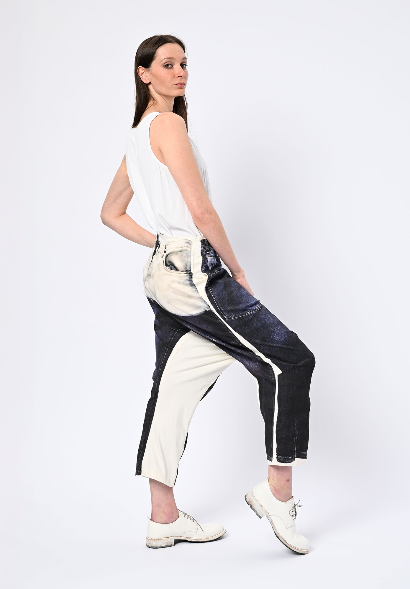 STUDIO RUNDHOLZ | DIP  - LOW CROTCH TROPE L'OEILL PANEL PRINT JEAN - DENIM PRINT