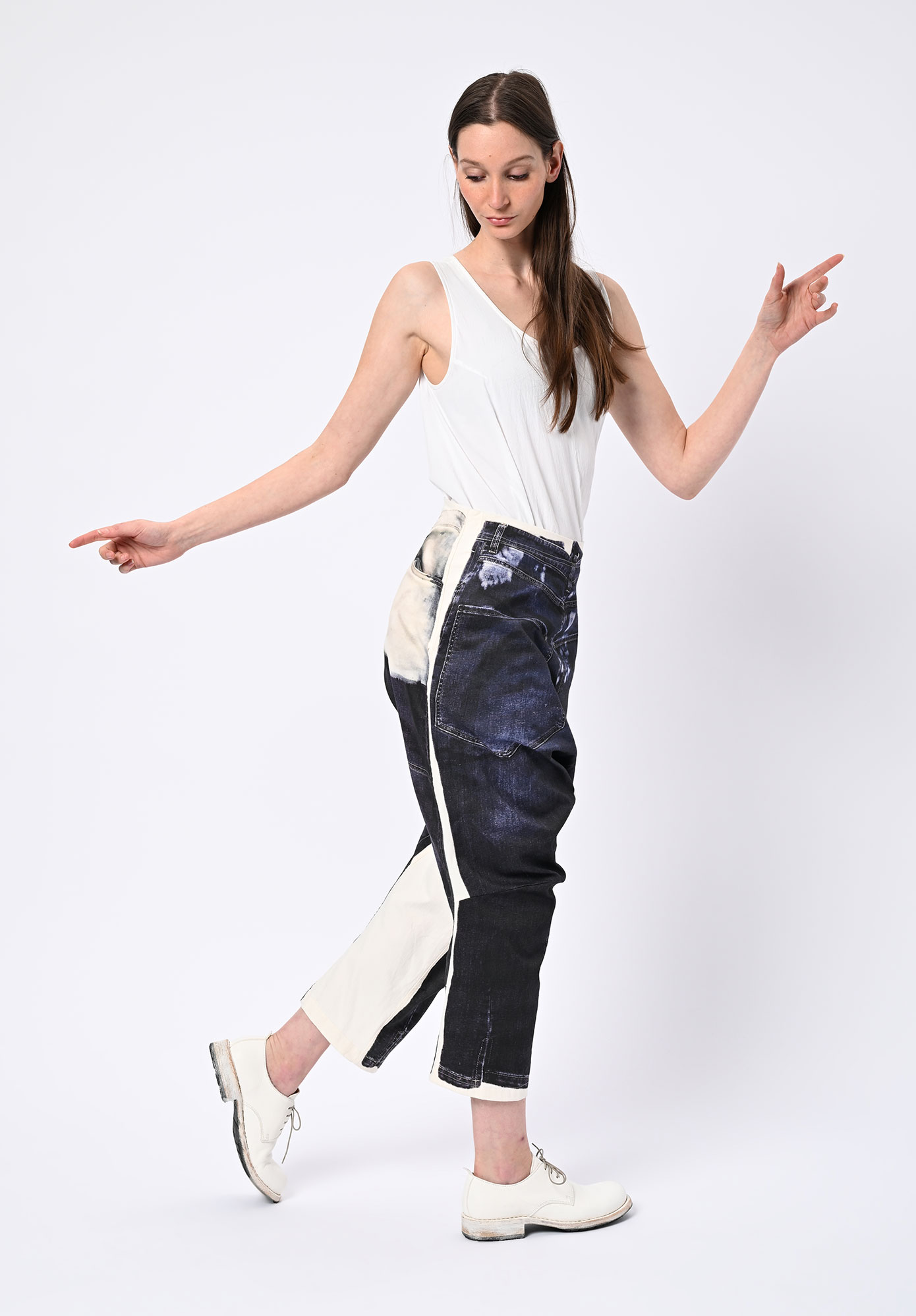 STUDIO RUNDHOLZ | DIP  - LOW CROTCH TROPE L'OEILL PANEL PRINT JEAN - DENIM PRINT