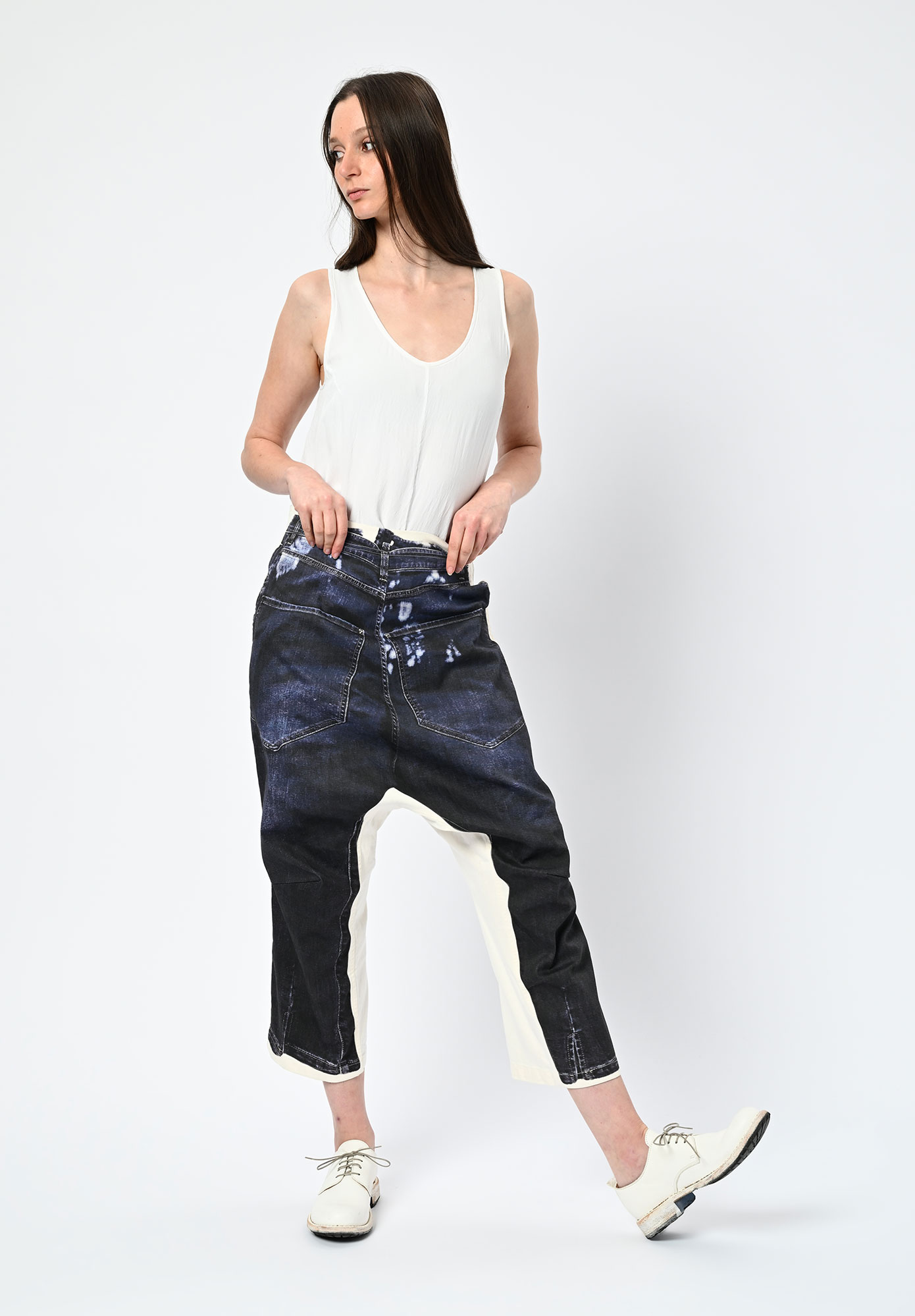 STUDIO RUNDHOLZ | DIP  - LOW CROTCH TROPE L'OEILL PANEL PRINT JEAN - DENIM PRINT