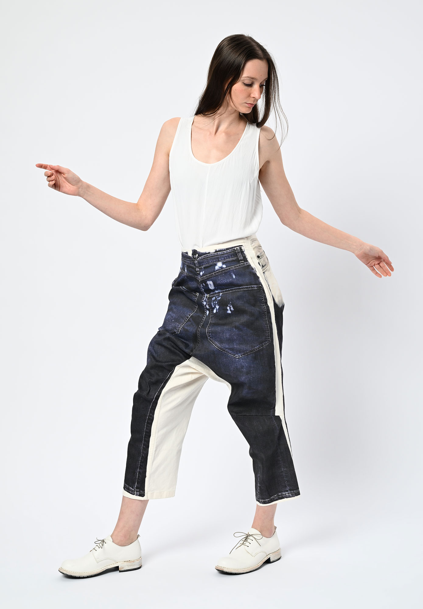 STUDIO RUNDHOLZ | DIP  - LOW CROTCH TROPE L'OEILL PANEL PRINT JEAN - DENIM PRINT