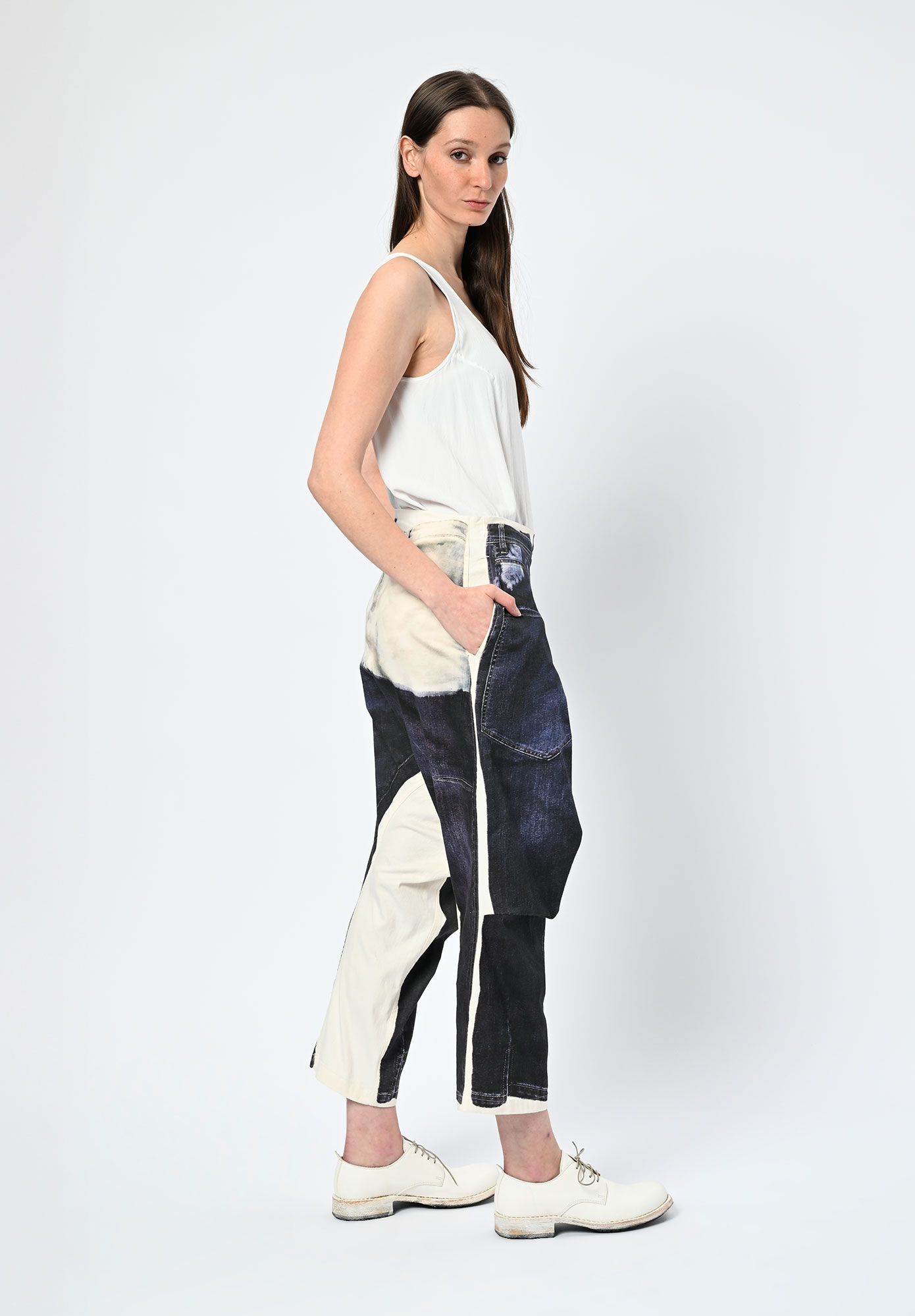 STUDIO RUNDHOLZ | DIP  - LOW CROTCH TROPE L'OEILL PANEL PRINT JEAN - DENIM PRINT