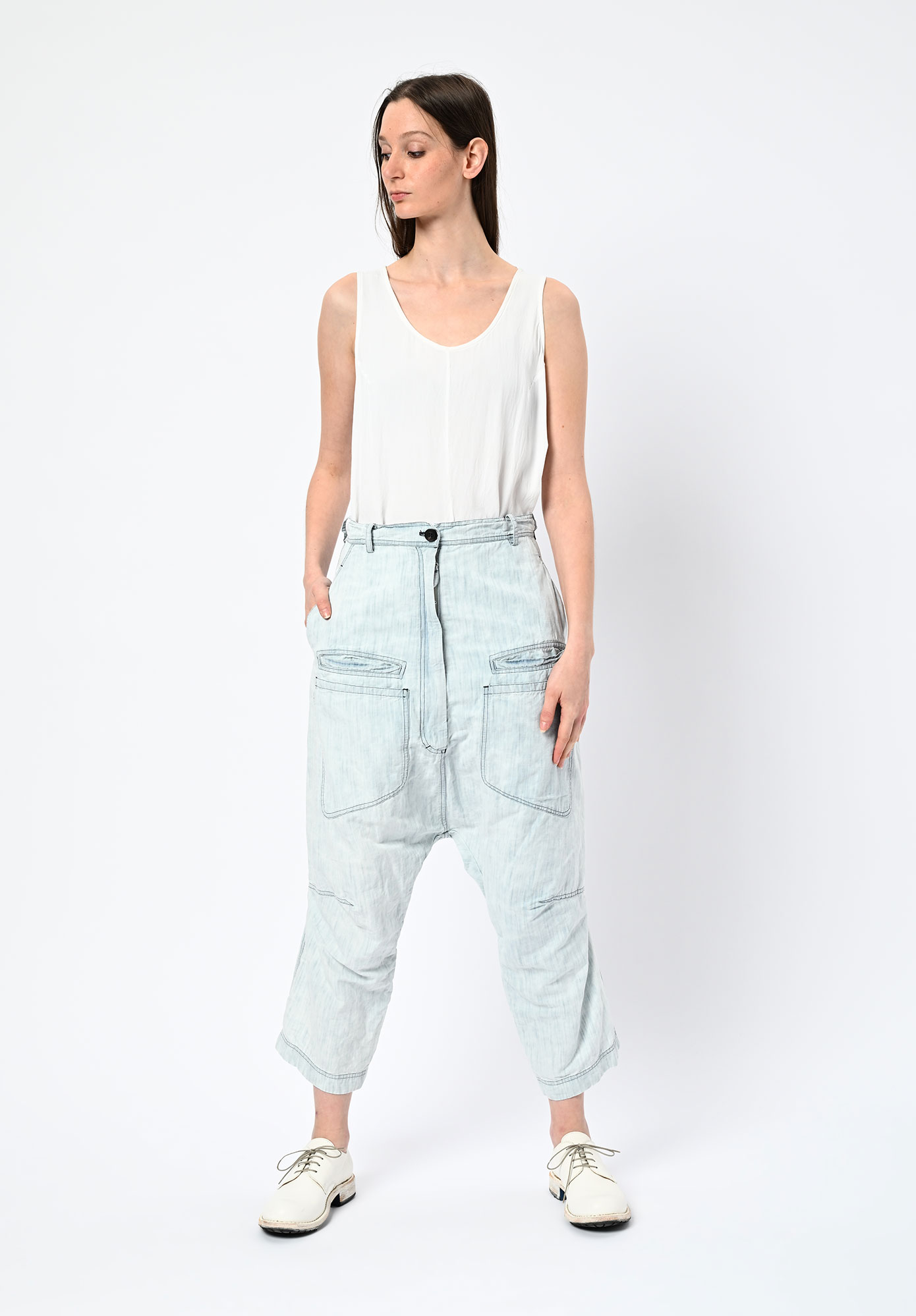 STUDIO RUNDHOLZ | DIP - LOW CROTCH BACK TO FRONT JEANS - BLEACHWASH