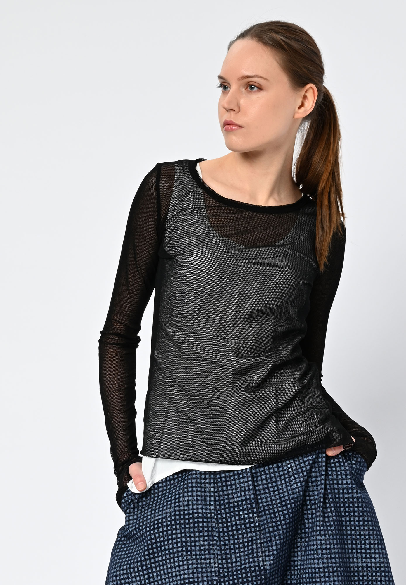 PAL OFFNER - SHEER LONG SLEEVE MESH - BLACK