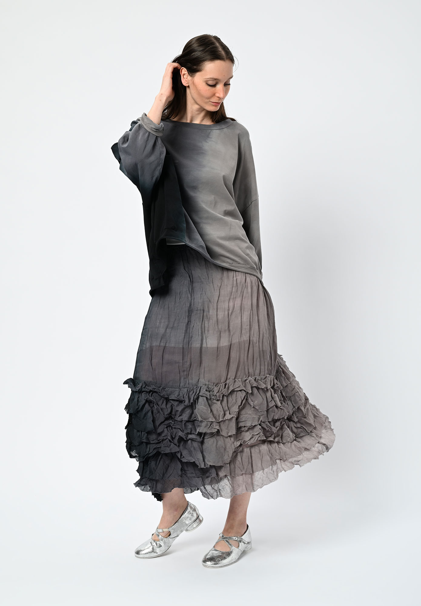 PRIVATSACHEN - TRAUMAMA DIP DYED TOP - MUSKAT | CHARCOAL