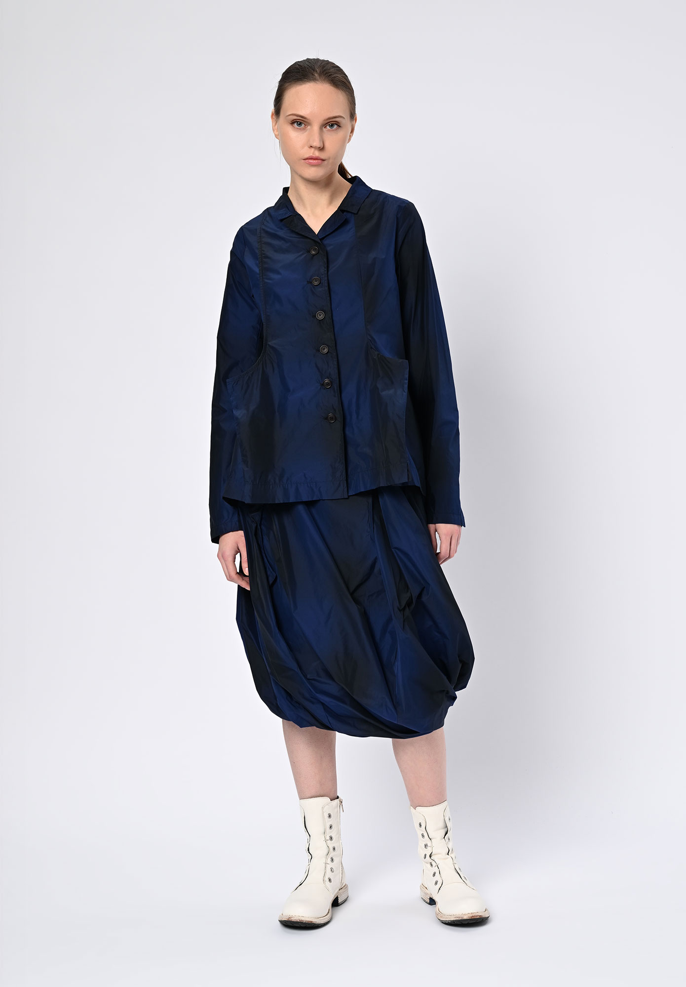STUDIO RUNDHOLZ | BLACK LABEL - MEMORY CRUSH SHIRT JACKET - BLACK | NAVY