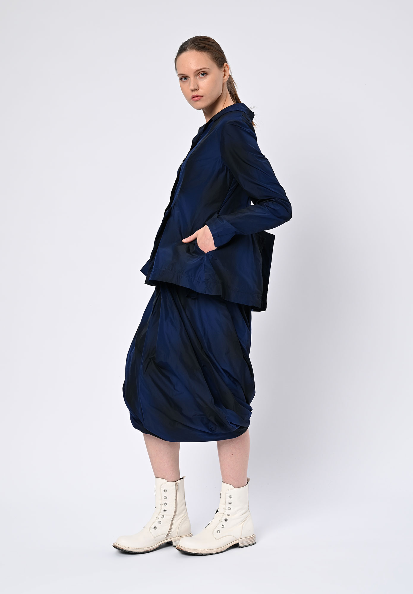 STUDIO RUNDHOLZ | BLACK LABEL - MEMORY CRUSH SHIRT JACKET - BLACK | NAVY