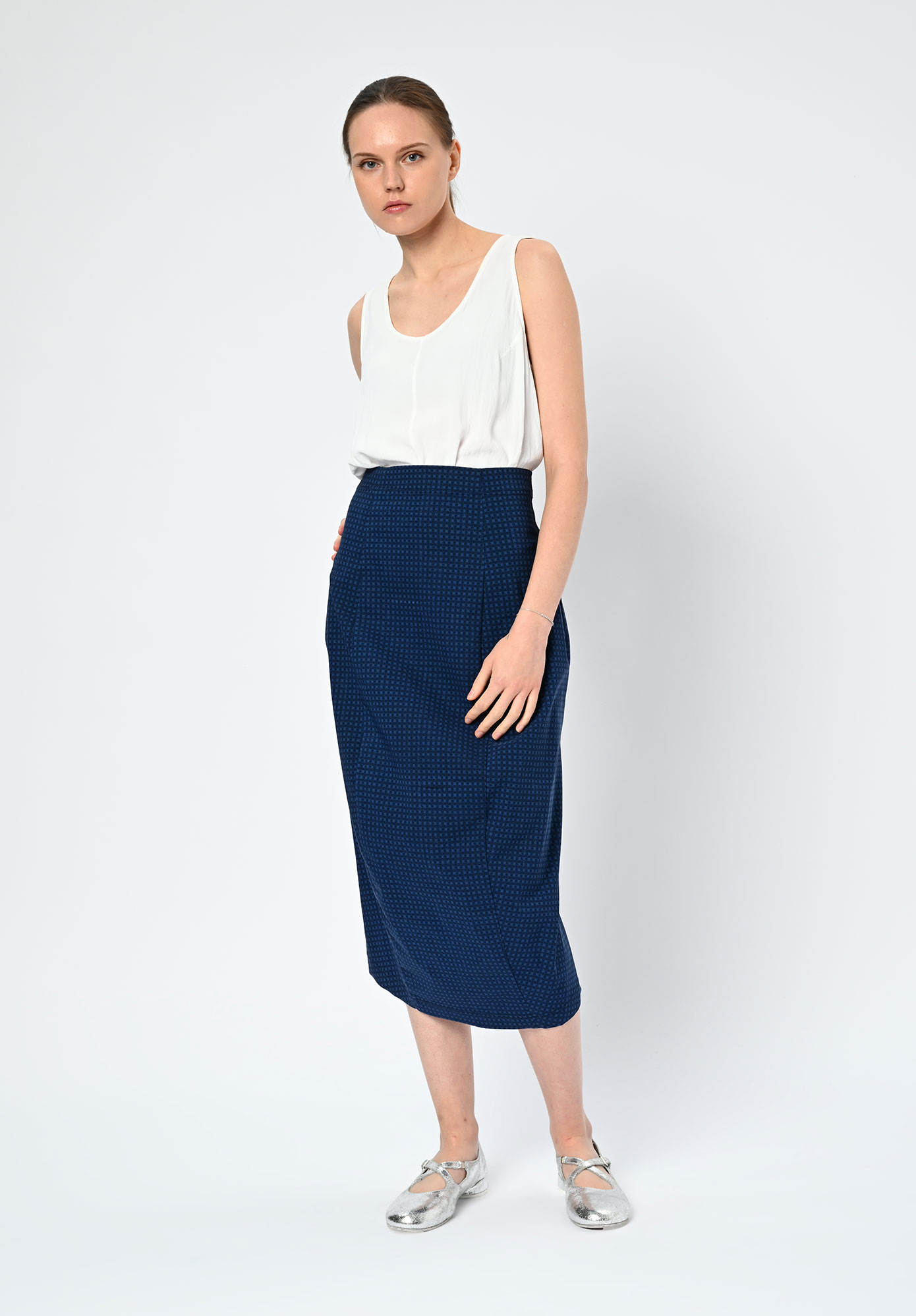 STUDIO RUNDHOLZ | BLACK LABEL - SLIM SKIRT PRINT - NAVY CHECK